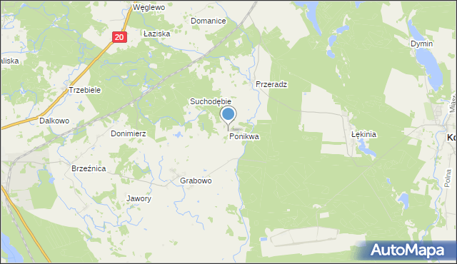 mapa Ponikwa, Ponikwa gmina Biały Bór na mapie Targeo